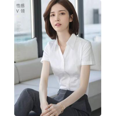 罗蒙白衬衫女职业夏季正装工装套装工作服气质修身短袖衬衣免烫